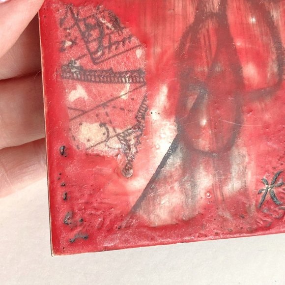 ATC ACEO Original 'Whisper's Path' Red Encaustic Wax Paint Tristina Elmes - Picture 3 of 6